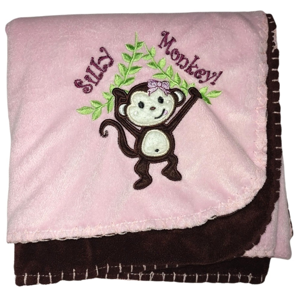 SL Home Fashions Pink Silly Monkey Baby Blanket Brown RN 119741 Swinging Girl